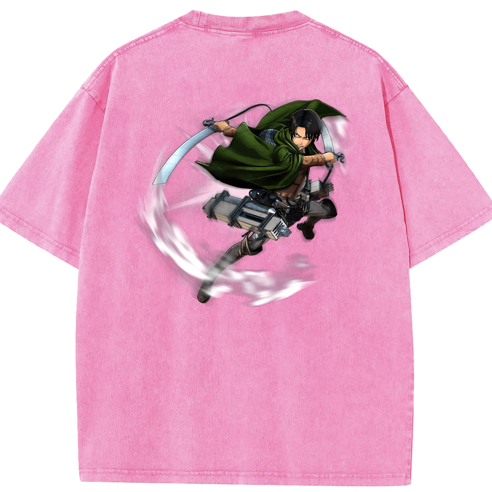 （画像用） 進撃の巨人 リヴァイ·アッカーマン Attack on Titan Levi Ackerman 綿100% ヴィンテージ風 半袖Tシャツ（背面プリント）